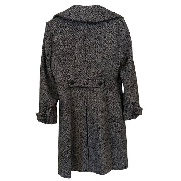 Guess Wool Blend Pea Coat Military Black and White Pleated Knee Length Large - Picture 2 of 16